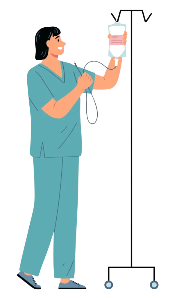 Illustration Pfleger bei aufhängen einer Infusion