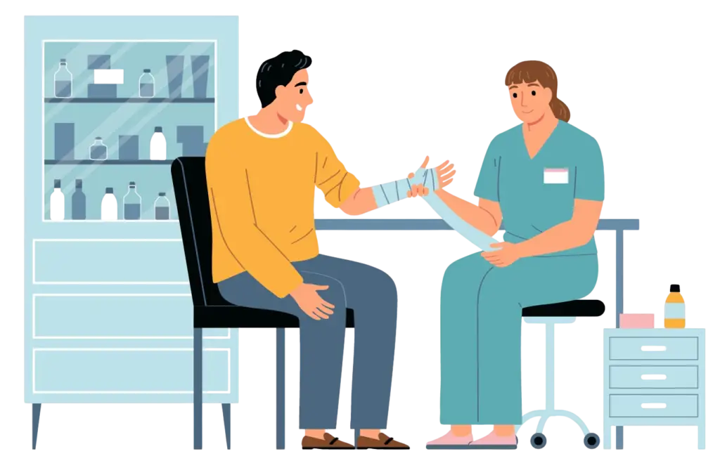 Illustration Pflegerin verbindet Arm des Patienten