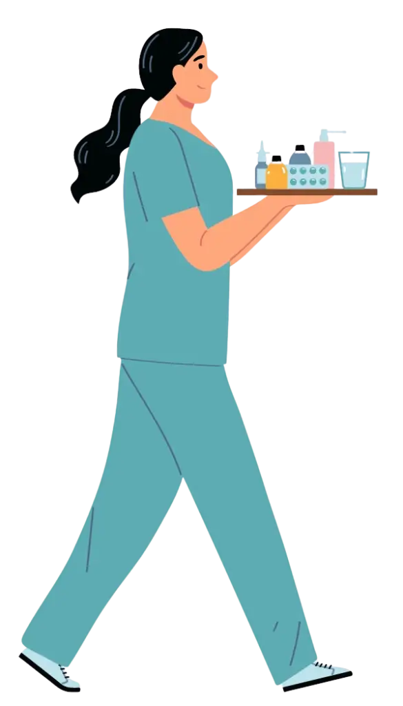 Illustration Pflegerin mit Tablet in der Hand